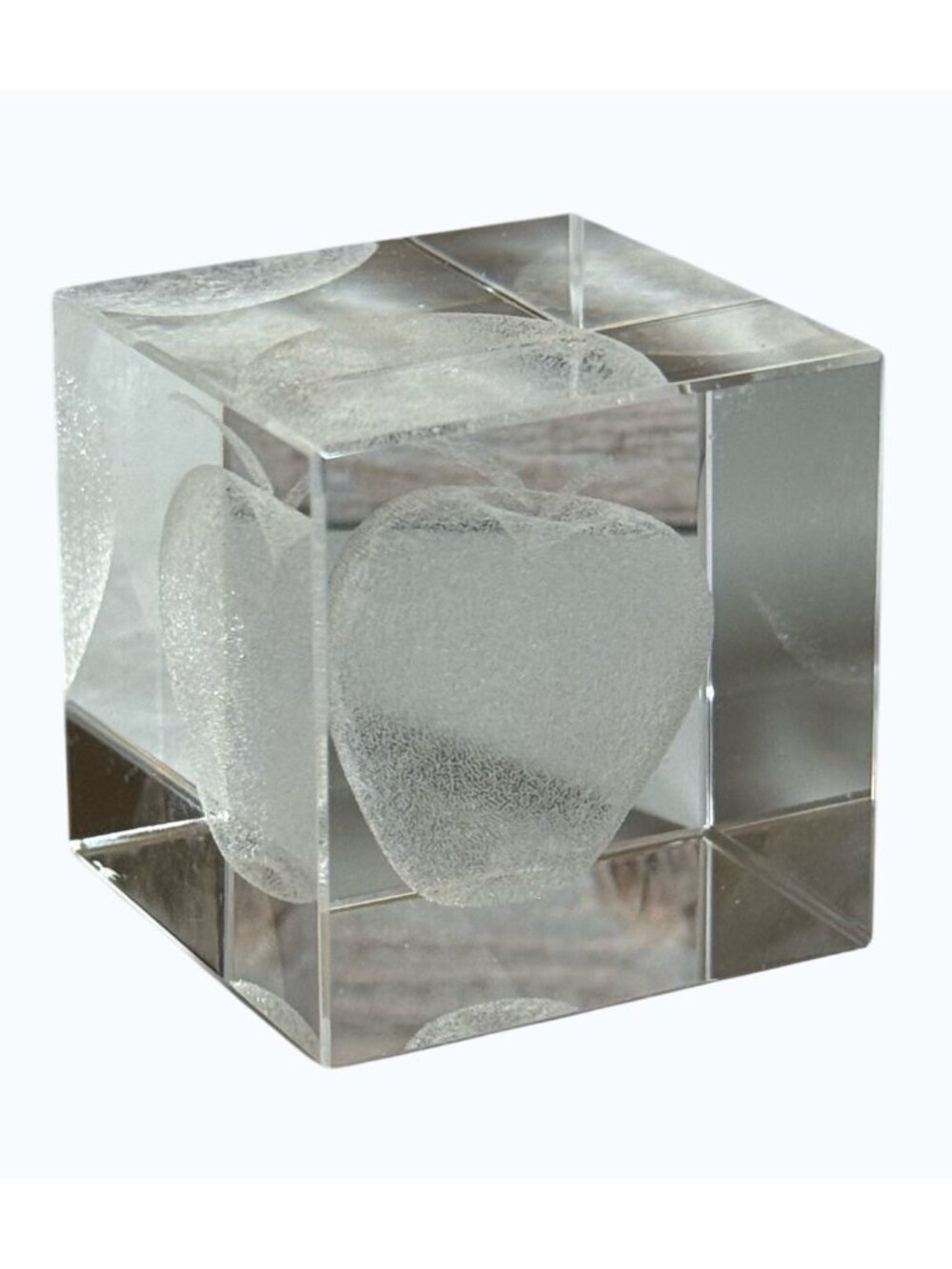 Small Clear Apple Crystal Paperweight Cube Frosted 3D LaserEtched Design & Box